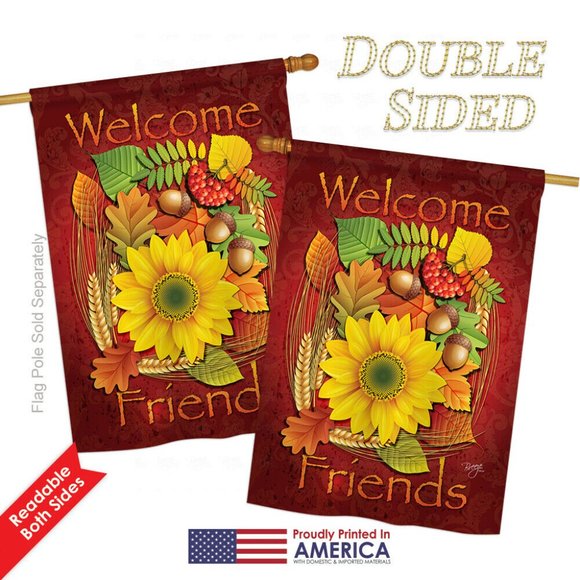 Harvest & Autumn Welcome Friends Fall 2-Sided Vertical House Flag 28 X 40 - Picture 2 of 2